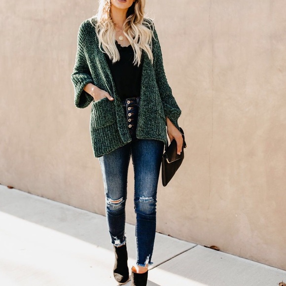 Velvet chenille short sleeve pocket cardigan - Picture 2 of 9